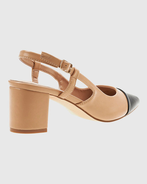 Verde Γυναικείες Slingback Γόβες με Χαμηλό Τακούνι 28-4024 Μπεζ