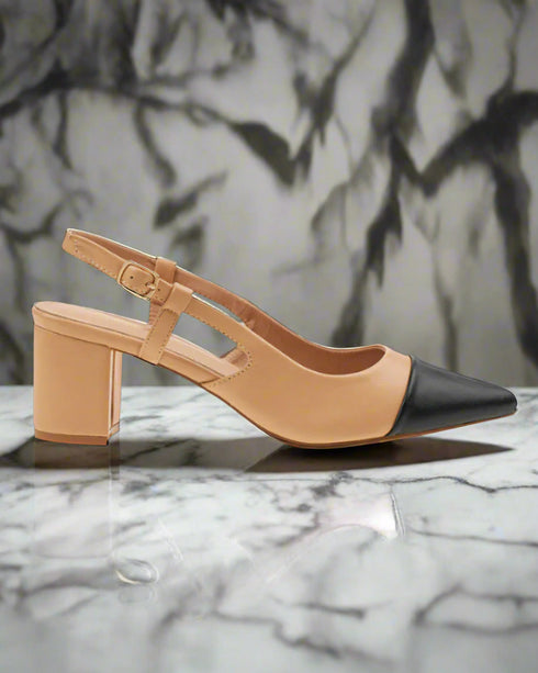 Verde Γυναικείες Slingback Γόβες με Χαμηλό Τακούνι 28-4024 Μπεζ