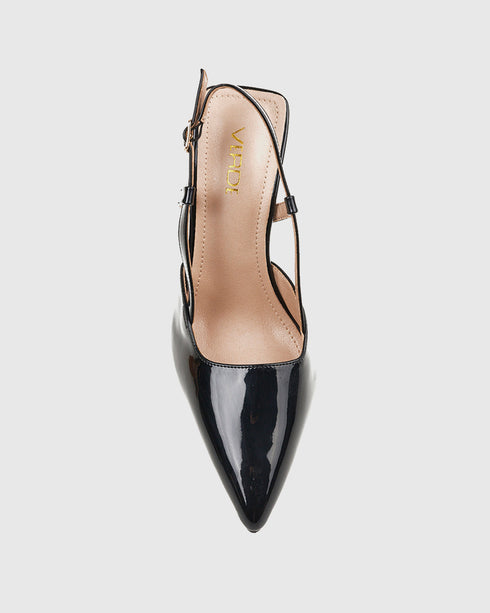 Verde Γυναικείες Slingback Λουστρίνι Γόβες 28-4026 Μαύρο