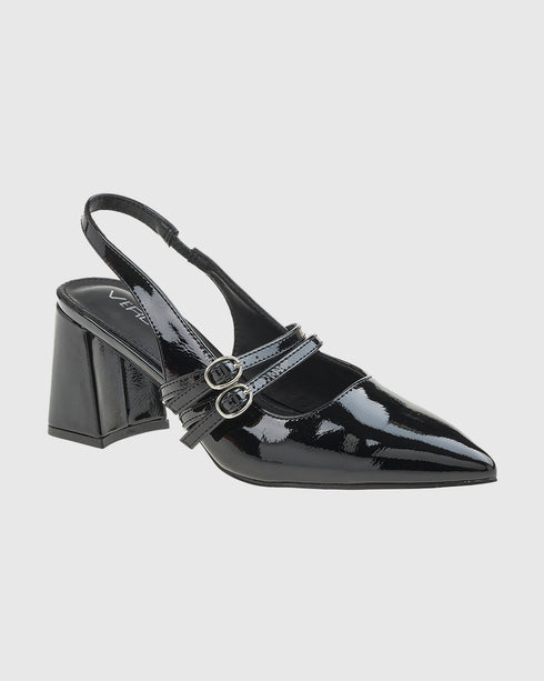 Verde Γυναικείες Slingback Λουστρίνι Γόβες με Χοντρό Τακούνι 28-4043 Μαύρο