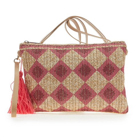 Verde Γυναικείο Τσαντάκι Χειρός 48-0199 Ψάθινο Ροζ