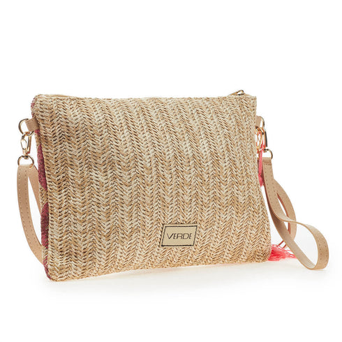 Verde Γυναικείο Τσαντάκι Χειρός 48-0199 Ψάθινο Ροζ