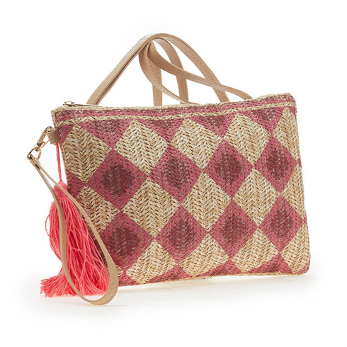 Verde Γυναικείο Τσαντάκι Χειρός 48-0199 Ψάθινο Ροζ