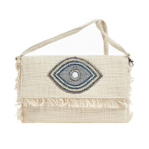 Verde Γυναικείο Τσαντάκι Ώμου-Χειρός 01-1591 με Κέντημα Μάτι Μπλέ