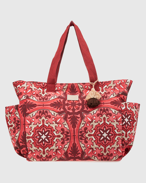 Verde Γυναικεία Τσάντα θαλάσσης Βαμβακερή 14-0328 Κόκκκινο