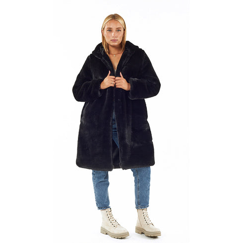 Verde Γυναικείο Γούνινο Παλτό 33-0708 Μαύρο