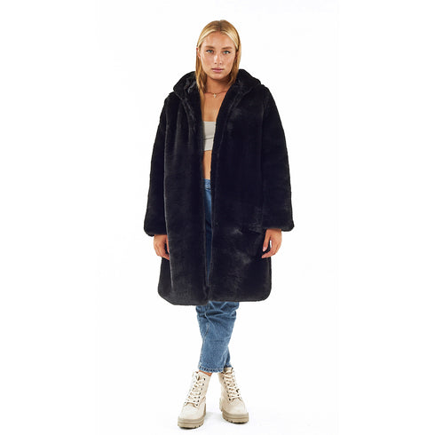 Verde Γυναικείο Γούνινο Παλτό 33-0708 Μαύρο