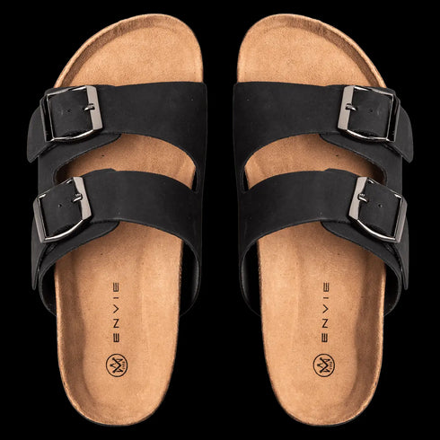 Envie Shoes Γυναικεία Δερμάτινα Flatform Σανδάλια με Ρυθμιζόμενα Λουράκια Μαύρο