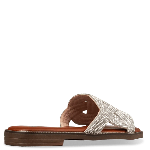 Envie Shoes Γυναικεία Flat Σανδάλια με Πλεκτή Διακοσμημένη με Στρας Φάσα Ασημί