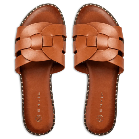 Envie Flat Σανδάλια με Μοντέρνο Πλεκτό Σχέδιο Κάμελ