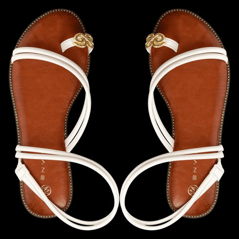 Envie Flat Σανδάλια με Χρυσή Λεπτομέρεια στο Πάνω Μέρος Λευκό