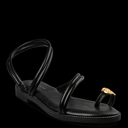 Envie Flat Σανδάλια με Χρυσή Λεπτομέρεια στο Πάνω Μέρος Μαύρο