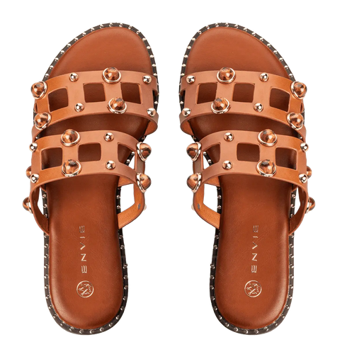 Envie Shoes Flat Σανδάλια με Διακοσμητικά Τρούκς και Διπλή Φάσα Κάμελ