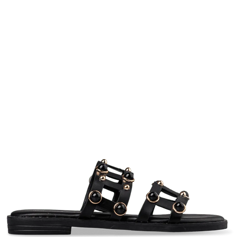 Envie Shoes Flat Σανδάλια με Διακοσμητικά Τρούκς και Διπλή Φάσα Μαύρο