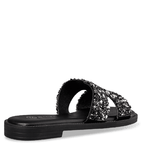 Envie Shoes Flat Σανδάλια με Διακοσμητικές Πέτρες Μαύρο