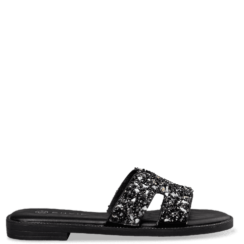 Envie Shoes Flat Σανδάλια με Διακοσμητικές Πέτρες Μαύρο