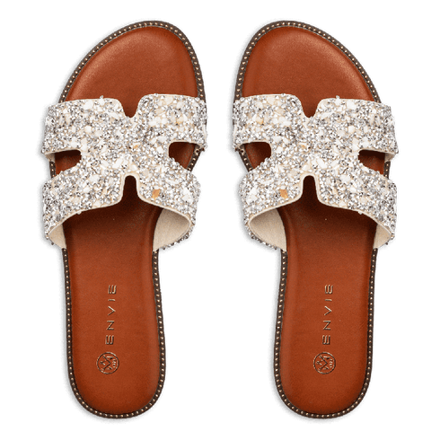 Envie Shoes Flat Σανδάλια με Διακοσμητικές Πέτρες Μπεζ