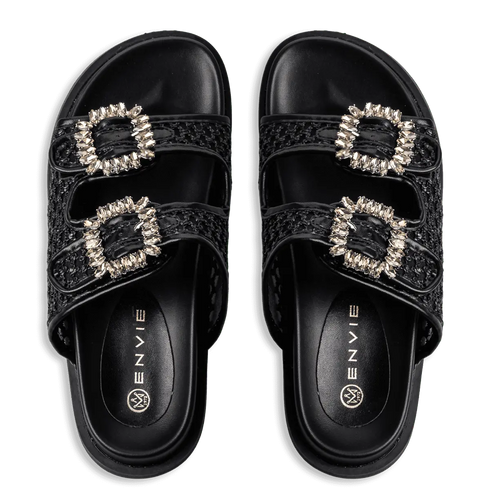 Envie Shoes Γυναικεία Flatform Σανδάλια με Διακοσμητικές αγκράφες Μαύρο