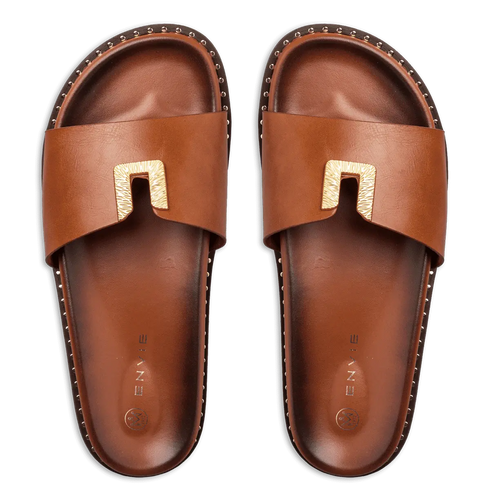 Envie Shoes Flatform Σανδάλια με Διακοσμητικό Άνοιγμα στο Πάνω Μέρος Κάμελ