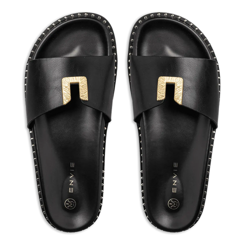 Envie Shoes Flatform Σανδάλια με Διακοσμητικό Άνοιγμα στο Πάνω Μέρος Μαύρο
