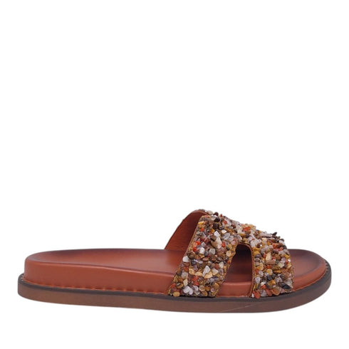 Envie Shoes Flatform Σανδάλια με Διακοσμητικές Πέτρες Κάμελ