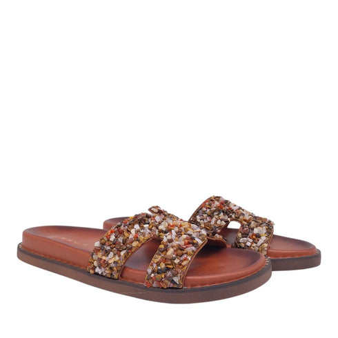 Envie Shoes Flatform Σανδάλια με Διακοσμητικές Πέτρες Κάμελ