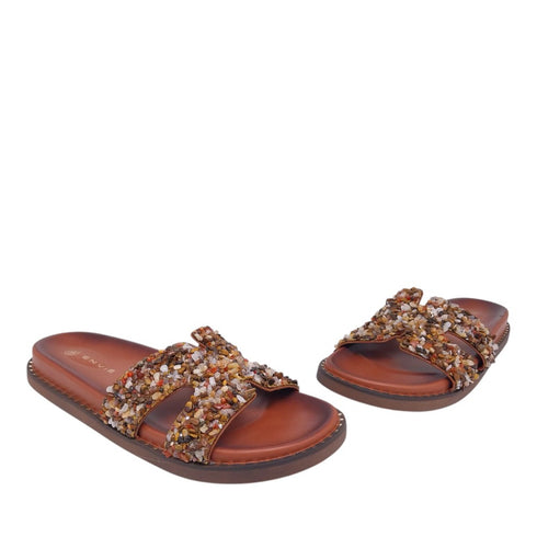 Envie Shoes Flatform Σανδάλια με Διακοσμητικές Πέτρες Κάμελ