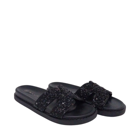 Envie Shoes Flatform Σανδάλια με Διακοσμητικές Πέτρες Μαύρο