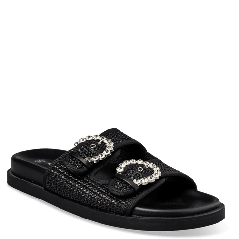 Envie Shoes Γυναικεία Ψάθινα Flatform Σανδάλια με Διακοσμητικές αγκράφες Μαύρο