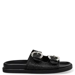 Envie Shoes Γυναικεία Ψάθινα Flatform Σανδάλια με Διακοσμητικές αγκράφες Μαύρο