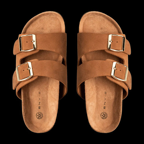 Envie Shoes Γυναικεία Δερμάτινα Flatform Σανδάλια με Ρυθμιζόμενα Λουράκια Κάμελ