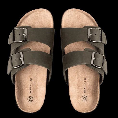 Envie Shoes Γυναικεία Δερμάτινα Flatform Σανδάλια με Ρυθμιζόμενα Λουράκια Χακί