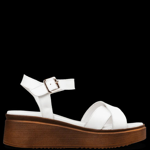 Envie Shoes Γυναικεία Δερμάτινα Platform Σανδάλια με Σταυρωτά Λουράκια Λευκό