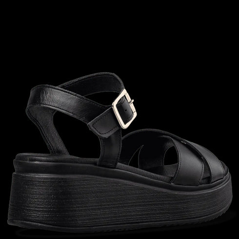 Envie Shoes Γυναικεία Δερμάτινα Platform Σανδάλια με Σταυρωτά Λουράκια Μαύρο