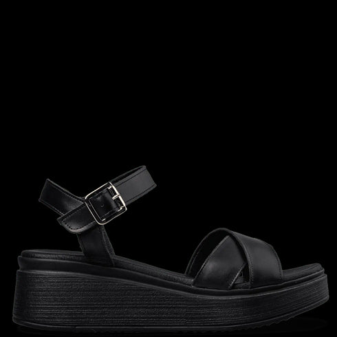 Envie Shoes Γυναικεία Δερμάτινα Platform Σανδάλια με Σταυρωτά Λουράκια Μαύρο