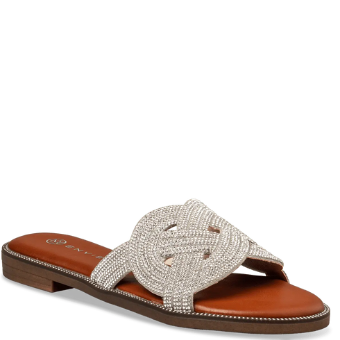 Envie Shoes Γυναικεία Flat Σανδάλια με Πλεκτή Διακοσμημένη με Στρας Φάσα Ασημί