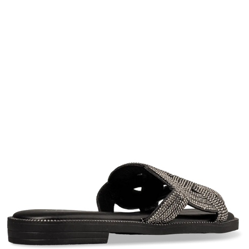 Envie Shoes Γυναικεία Flat Σανδάλια με Πλεκτή Διακοσμημένη με Στρας Φάσα Μαύρο