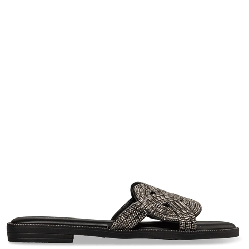 Envie Shoes Γυναικεία Flat Σανδάλια με Πλεκτή Διακοσμημένη με Στρας Φάσα Μαύρο