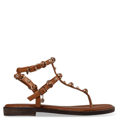 Envie Shoes Σανδάλια με Διακοσμητικές Χάντρες και Τρούκς Κάμελ