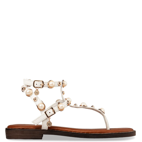 Envie Shoes Σανδάλια με Διακοσμητικές Χάντρες και Τρούκς Λευκό