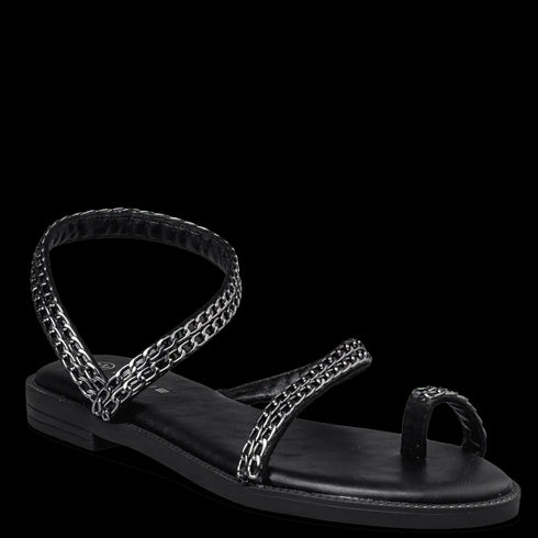 Envie Shoes Σανδάλια με Διακοσμητική Ασημένια Αλυσίδα Μαύρο