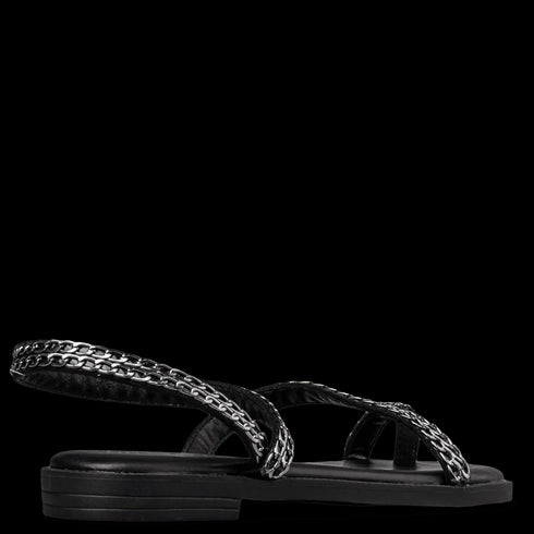 Envie Shoes Σανδάλια με Διακοσμητική Ασημένια Αλυσίδα Μαύρο
