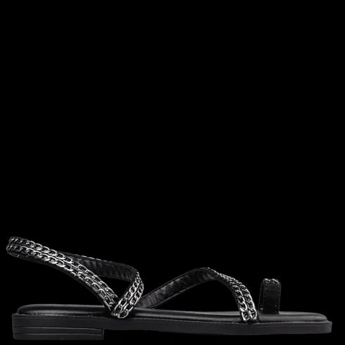 Envie Shoes Σανδάλια με Διακοσμητική Ασημένια Αλυσίδα Μαύρο