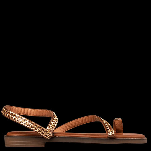 Envie Shoes Σανδάλια με Διακοσμητική Χρυσή Αλυσίδα Κάμελ