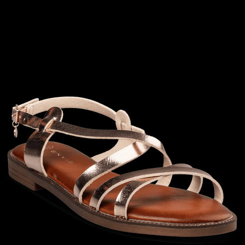 Envie Shoes Σανδάλια με Σταυρωτά Λουράκια και Δέσιμο στον Αστράγαλο Ροζ Χρυσό