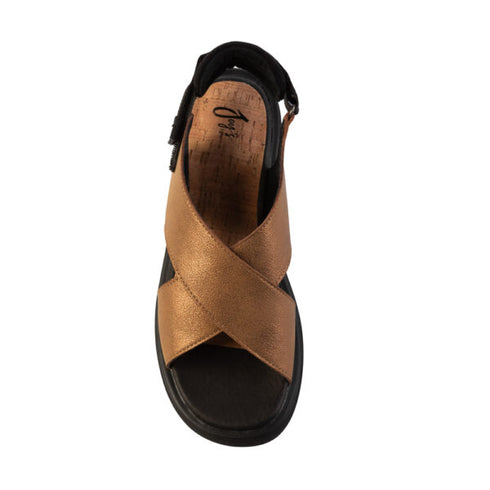 Joy's Γυναικεία Δερμάτινα Flatform Σανδάλια Καφέ