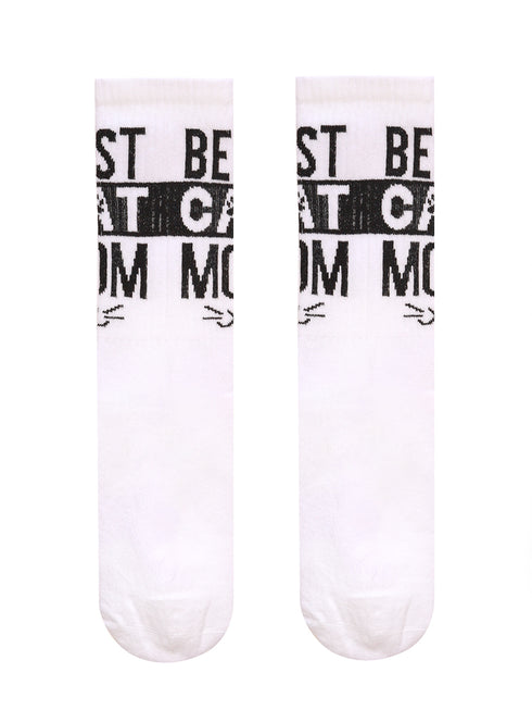 Κάλτσα Unisex με Σχέδιο "Cat Mom" Λευκό