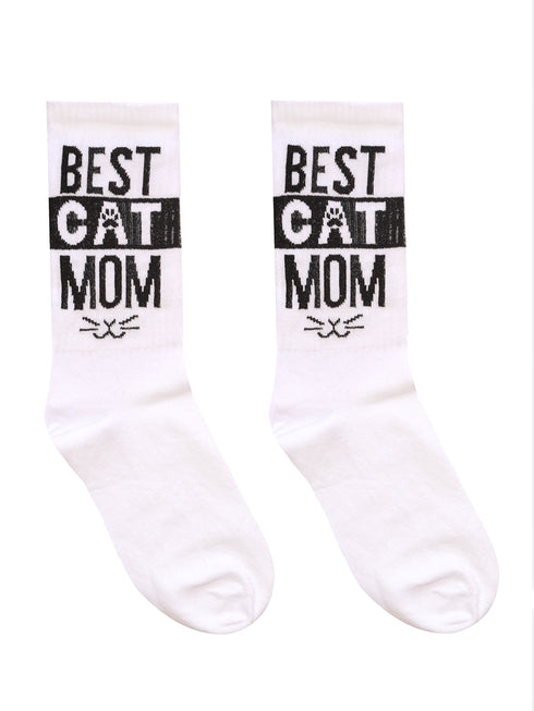 Κάλτσα Unisex με Σχέδιο "Cat Mom" Λευκό