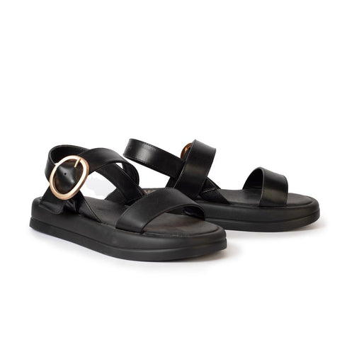 LoveBerry Σανδάλια με Διακοσμητική Χρυσή Αγκράφα Μαύρο