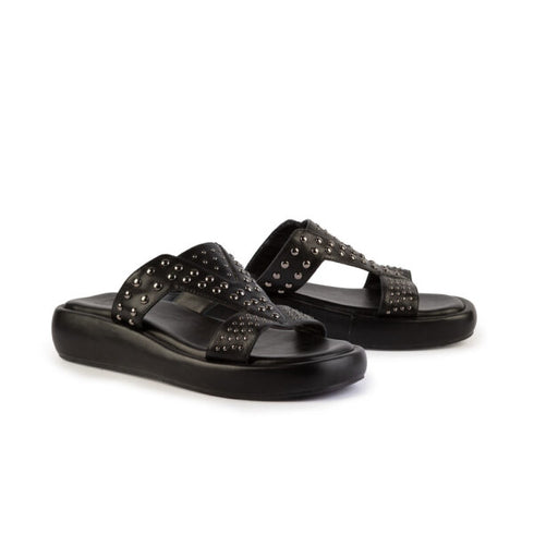 LoveBerry Γυναικεία Flatform Σανδάλια με Διακοσμητικά Τρούκς Μαύρο